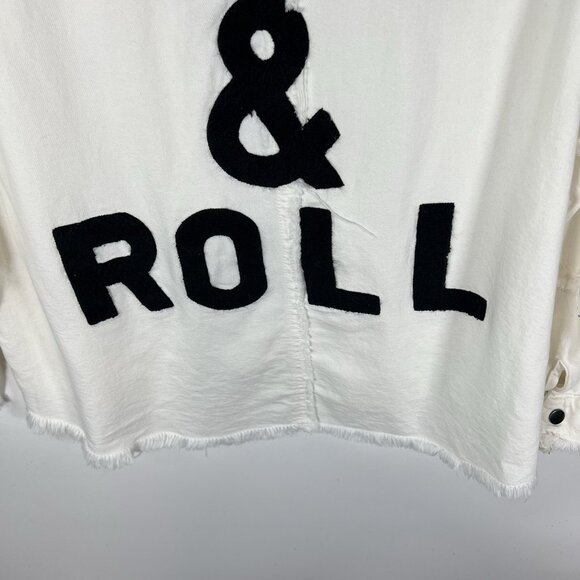 Elan Denim Jean Jacket Embroidered Rock And Roll Fringe Trim Boho Hippie Size S - Picture 7 of 11